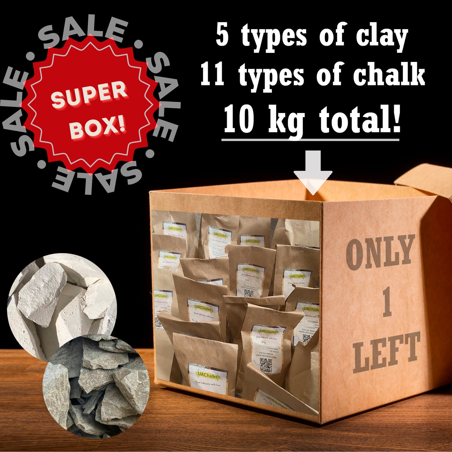 "SUPER BOX" of Natural Ukrainian Chalk and Clay , 10 kg